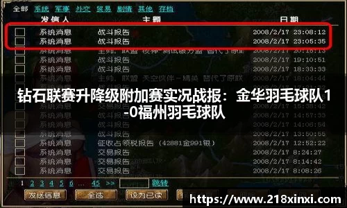 钻石联赛升降级附加赛实况战报：金华羽毛球队1-0福州羽毛球队